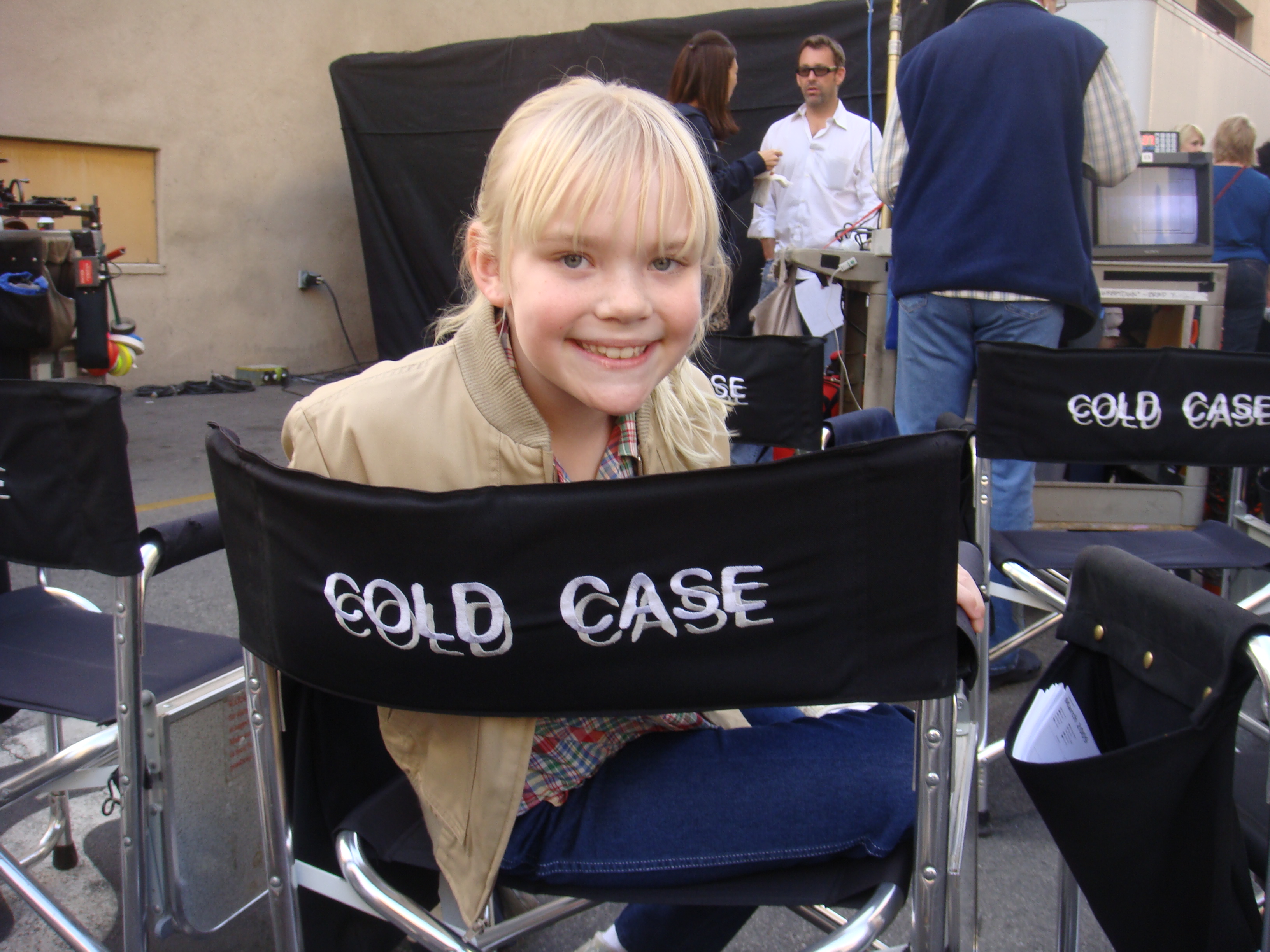Megan Helin on the set of Cold Case