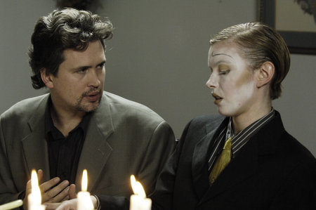 Glen McDonald as famous porn star Buck Ramsie and Christine Horne as the performance art enthusiast Syb Goodman on the set of 