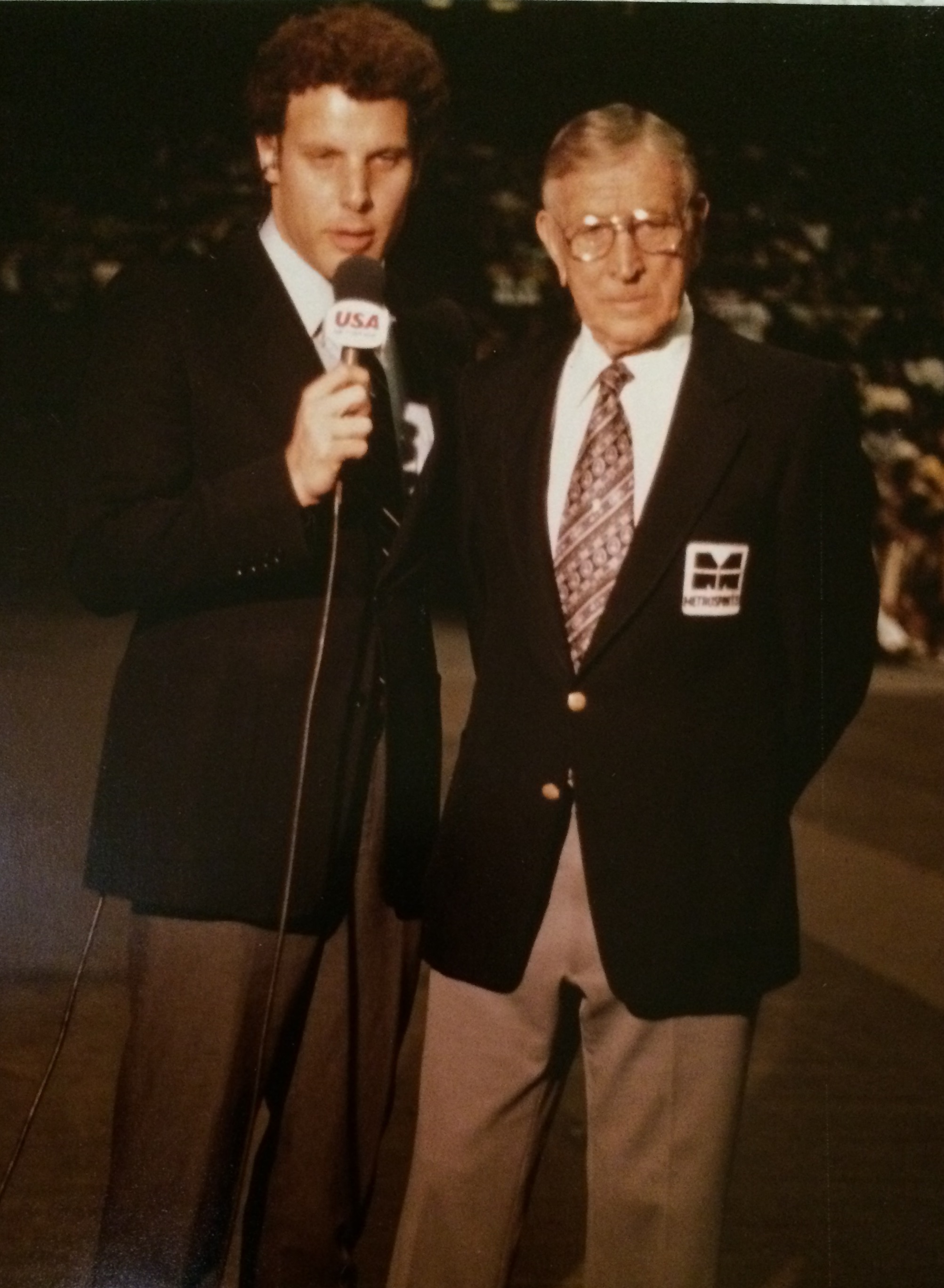 Randy Rosenbloom, Play-By-Play, and John Wooden, Color Analyst at Pauley Pavillion, UCLA Basketball, USA Network