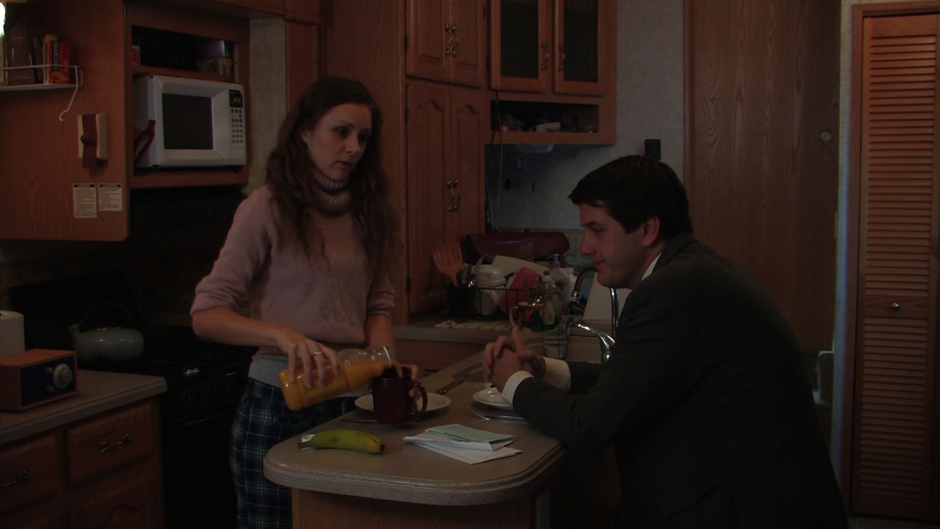 Christine Haeberman as Janice and Jack Robinson as Roger in 