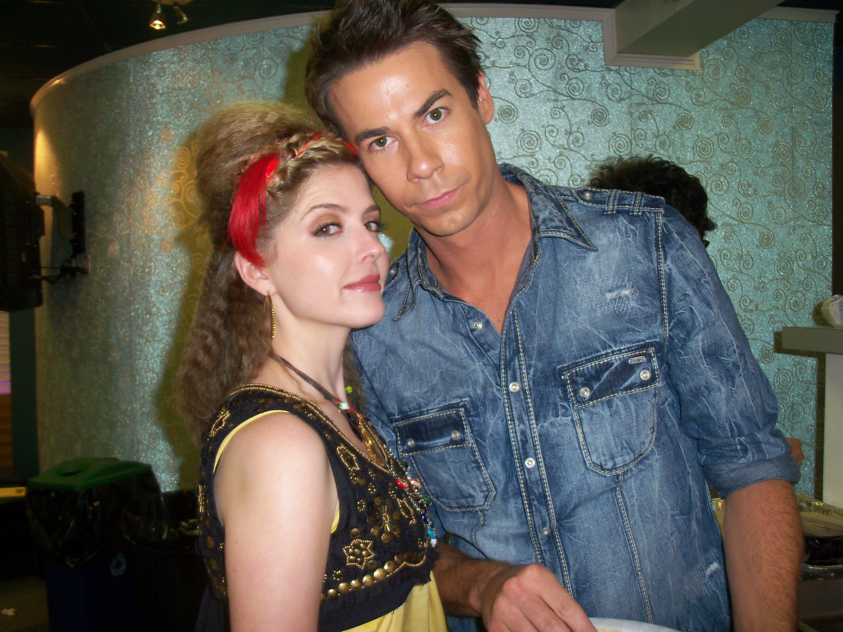 Jen Lilley and Jerry Trainor goofing off back stage of iCarly.