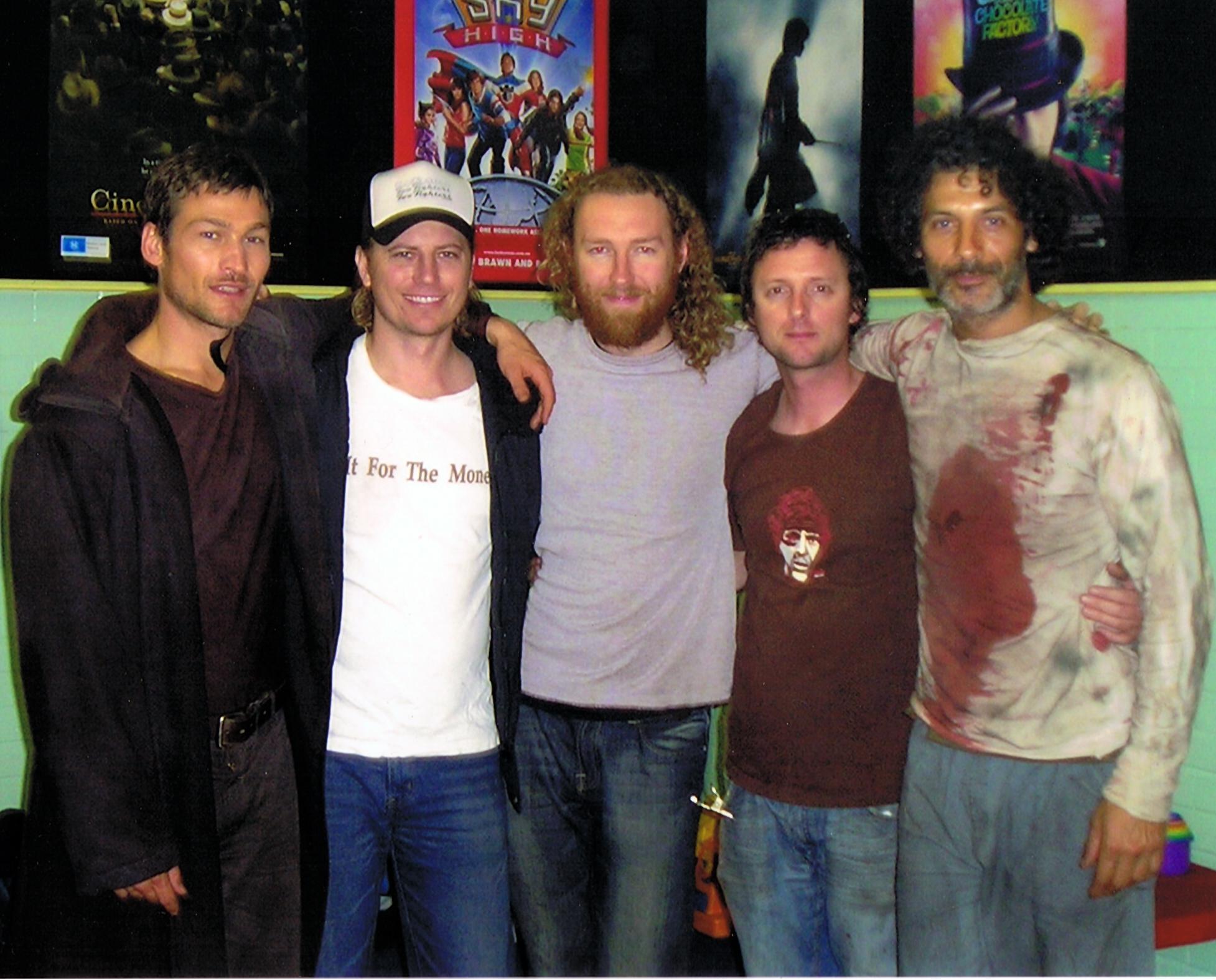 (L to R) Andy Whitfield, Matt Hylton Todd, Shane Abbess, Peter Holland and Harry Pavlidis on location for 'Gabriel'.