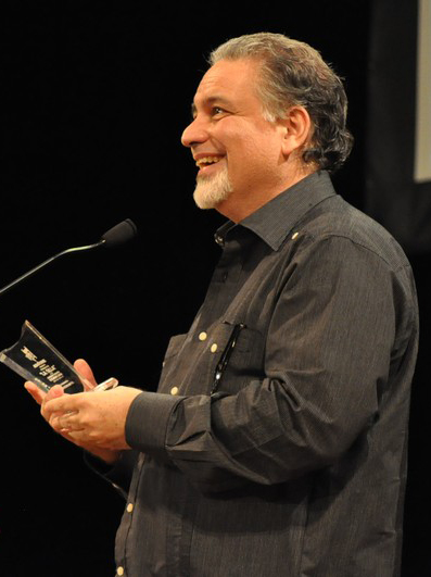 Luis Arambilet receiving Award for Best Screenplay of the Year (Código PAz, 2015). ADOCINE Annual Awards.