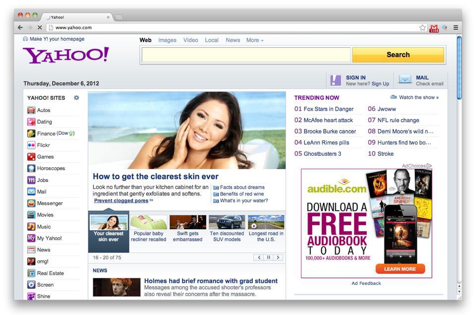 Sno E. Blac on the front homepage of Yahoo.com