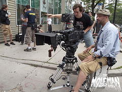Director John LaFlamboy specifies a shot for the The Mole Man of Belmont Ave.
