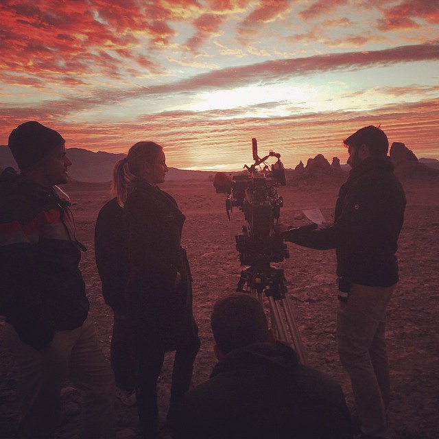 Producer Edward Winters, Director Ashley Avis, and DP Garrett O'Brien on the set of Deserted.