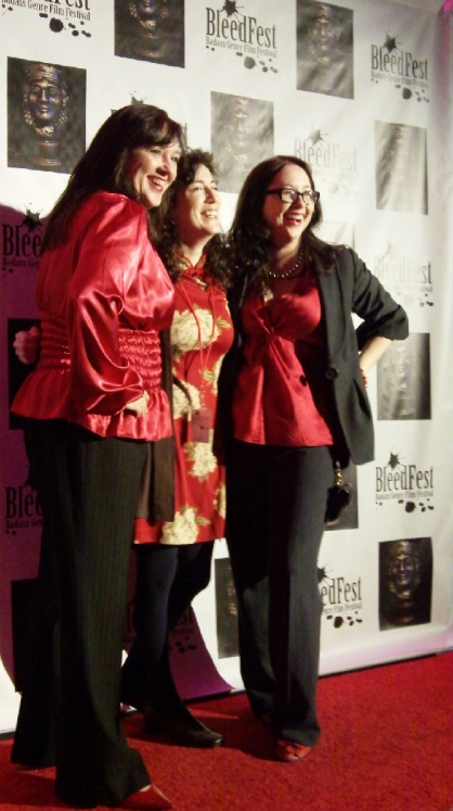 Brenda Fies, Cindy Baer, Elisabeth Fies hosting BleedFest Film Festival.