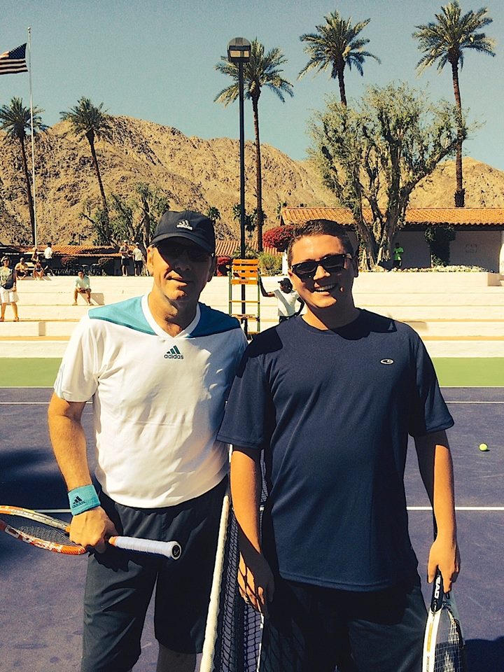 Playing tennis with Kevin Spacey.
