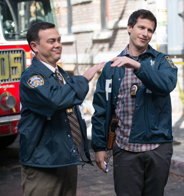 Still of Joe Lo Truglio and Andy Samberg in Brooklyn Nine-Nine (2013)