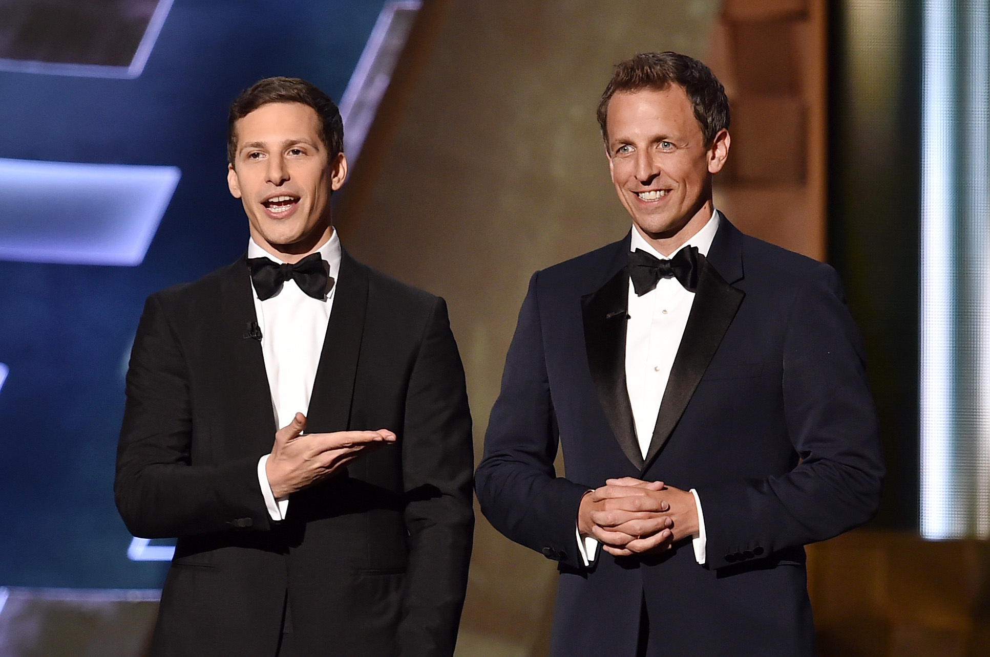Seth Meyers and Andy Samberg at event of The 67th Primetime Emmy Awards (2015)