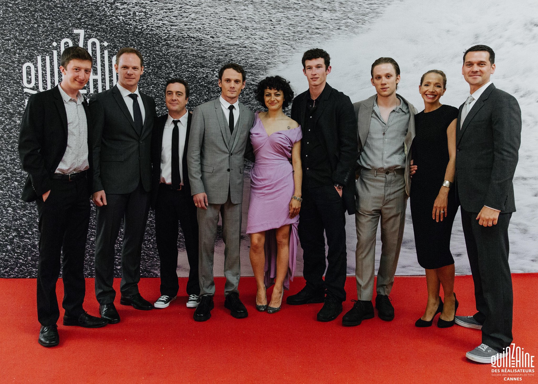 Cannes 2015, Directors Fortnight. With (L to R) David Thompson, Brent Werzner, Macon Blair, Anton Yelchin, Alia Shawkat, Callum Turner, Joe Cole, and Jeremy Saulnier.