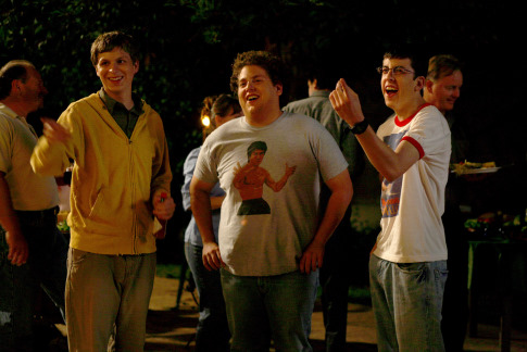 Still of Michael Cera, Jonah Hill and Christopher Mintz-Plasse in Superbad (2007)