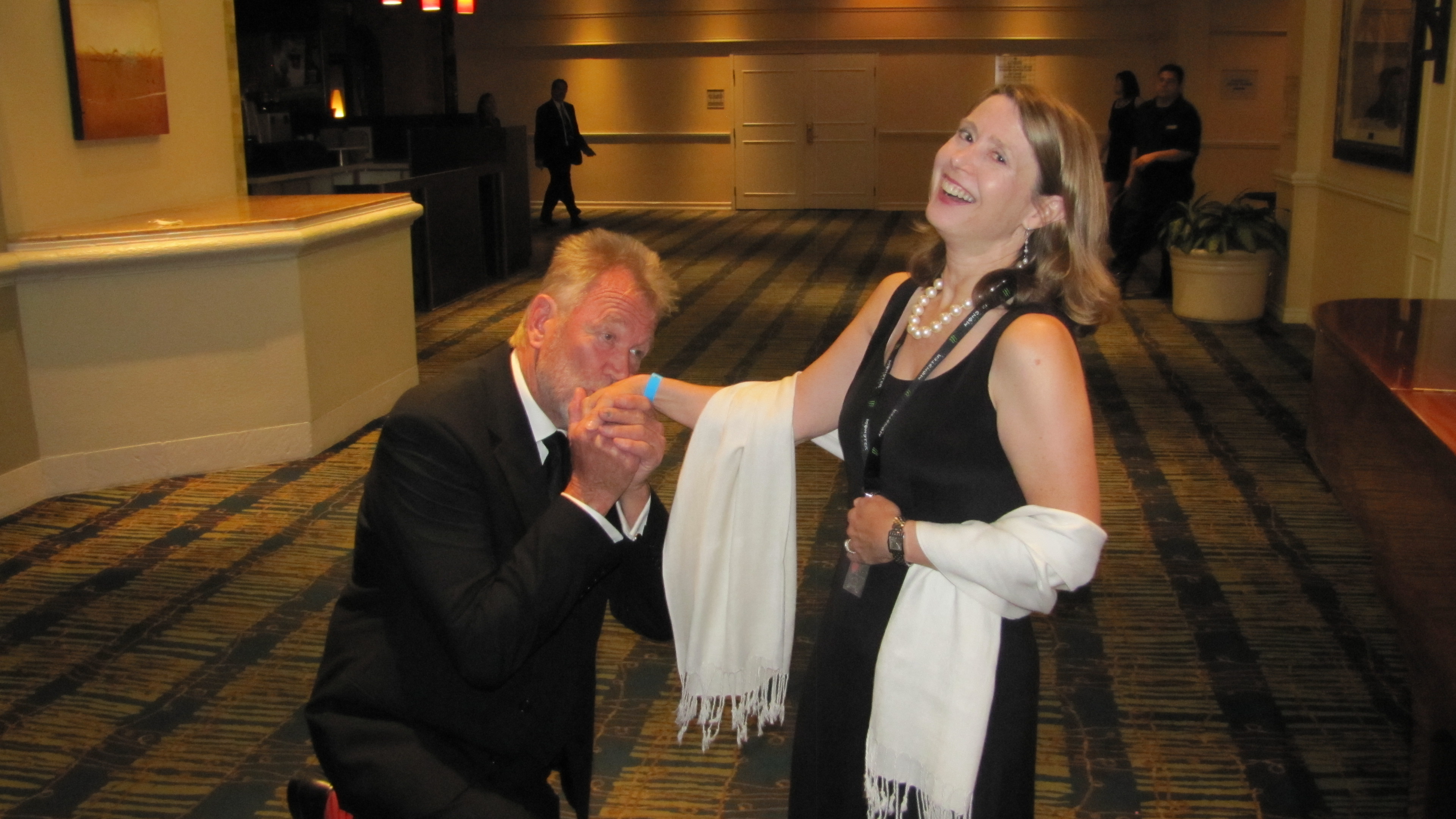 Colleen hamming it up with Bo Svenson at the 2014 AOF. Colleen won for 