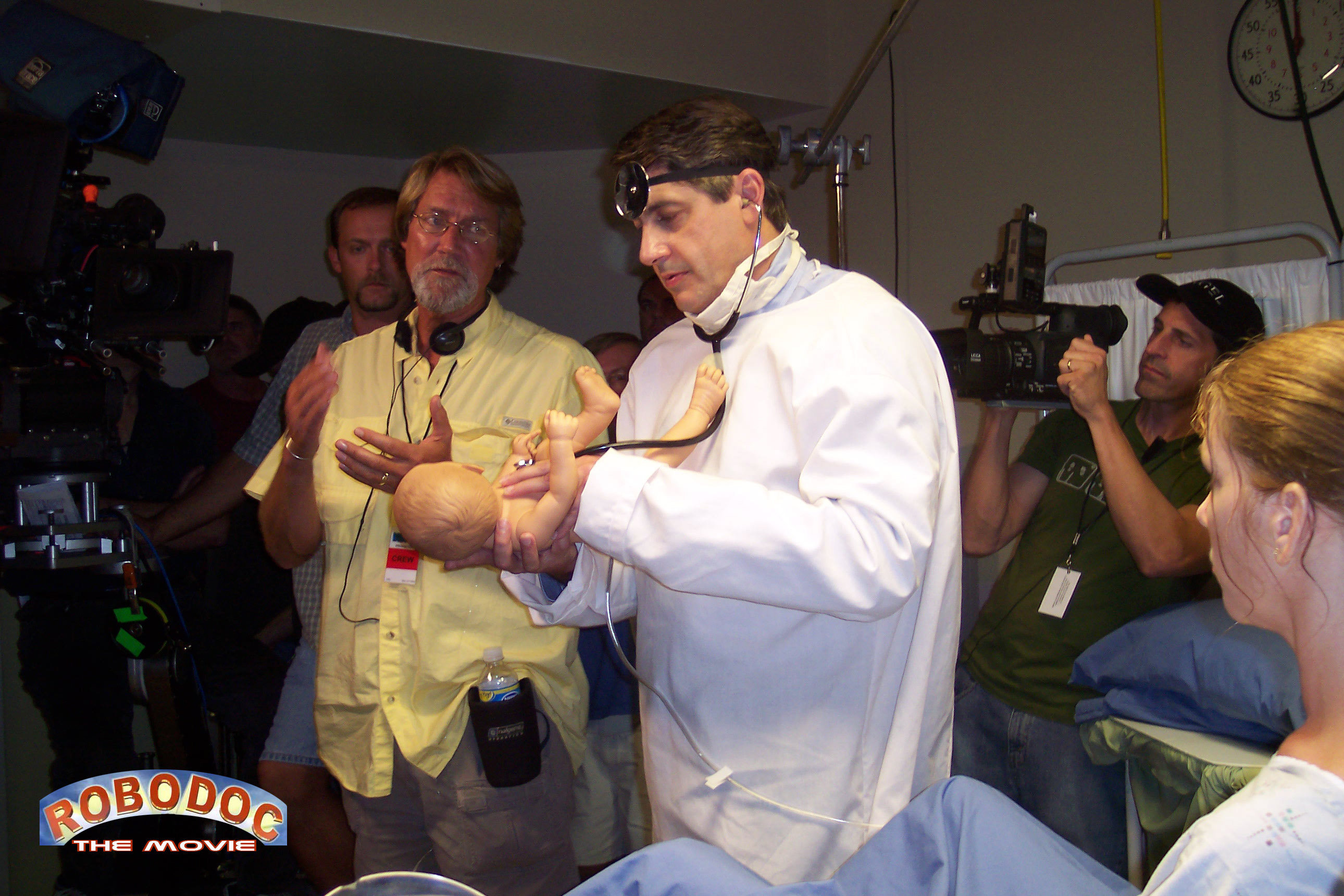 Steve Maddocks, Director of RoboDoc and Lucky Meisenheimer, M.D. on the set of RoboDoc