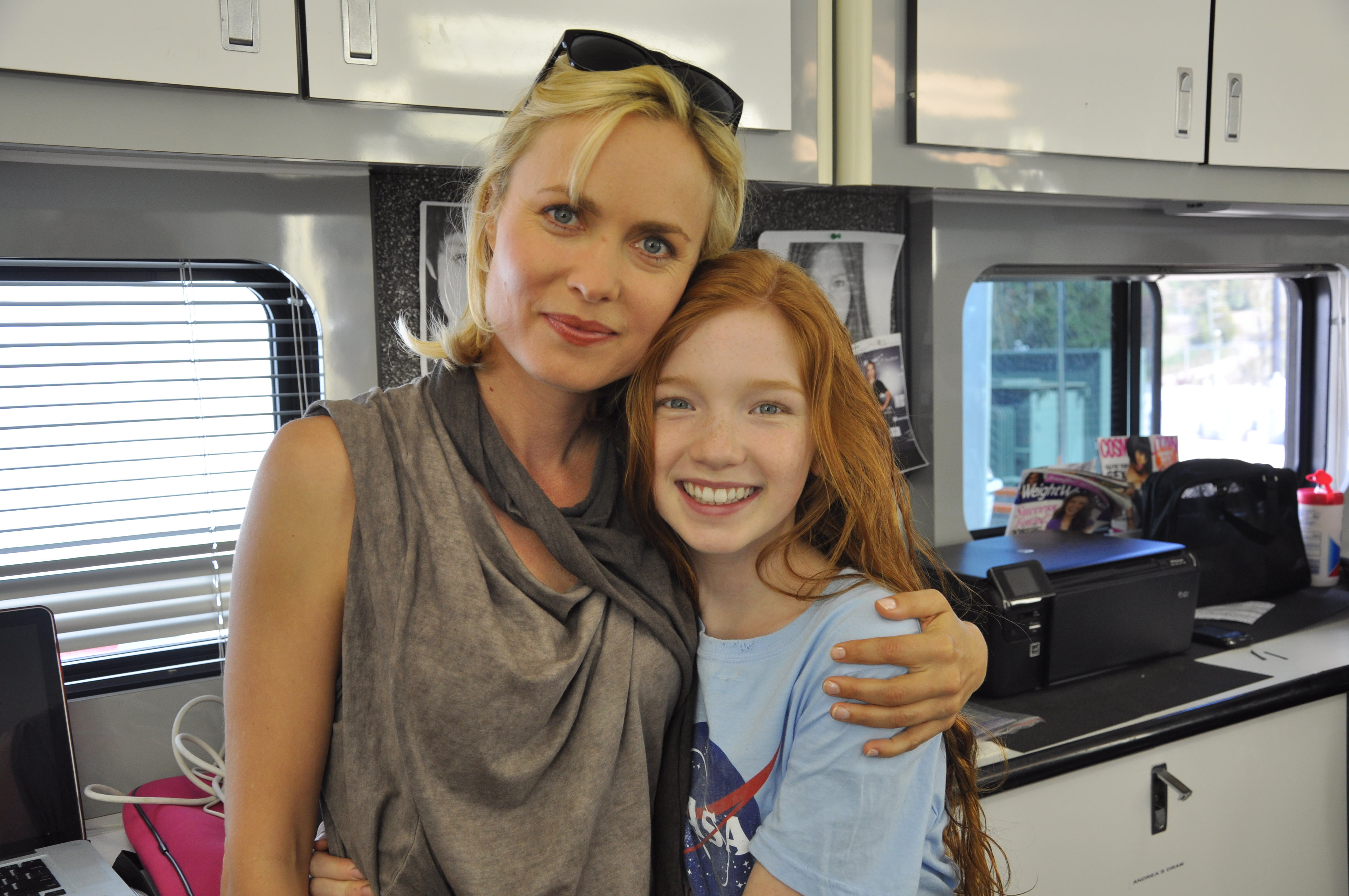 Annalise Basso and Radha Mitchell on the set of 