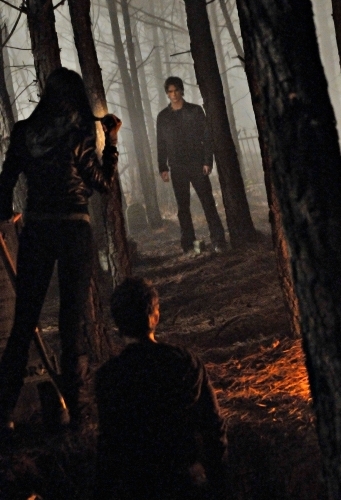 Still of Ian Somerhalder and Nina Dobrev in Vampyro dienorasciai (2009)