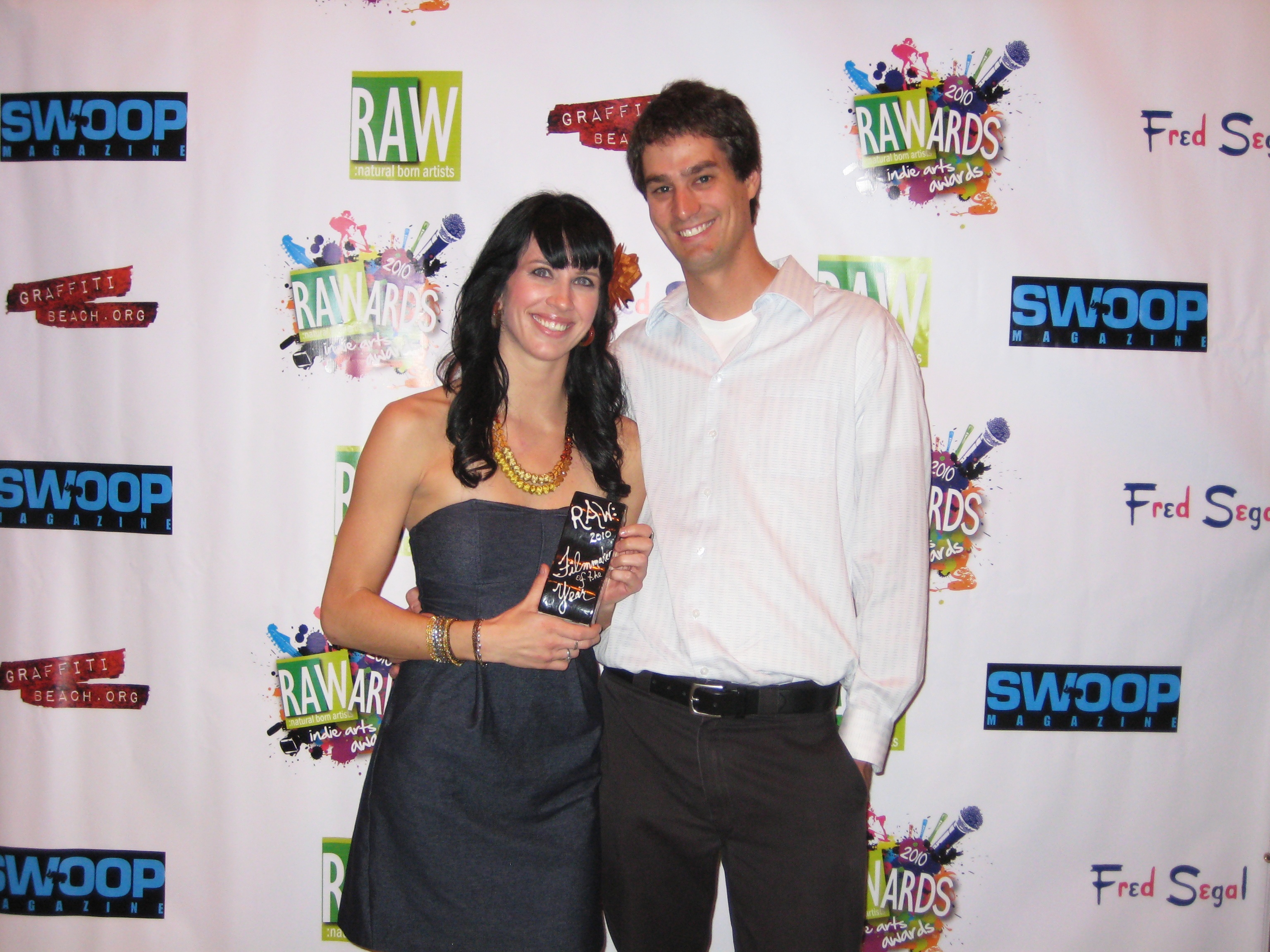 Meg Pinsonneault and Mike Zwiesler at the 2010 RAWards, after winning RAW Filmmaker of the Year for 