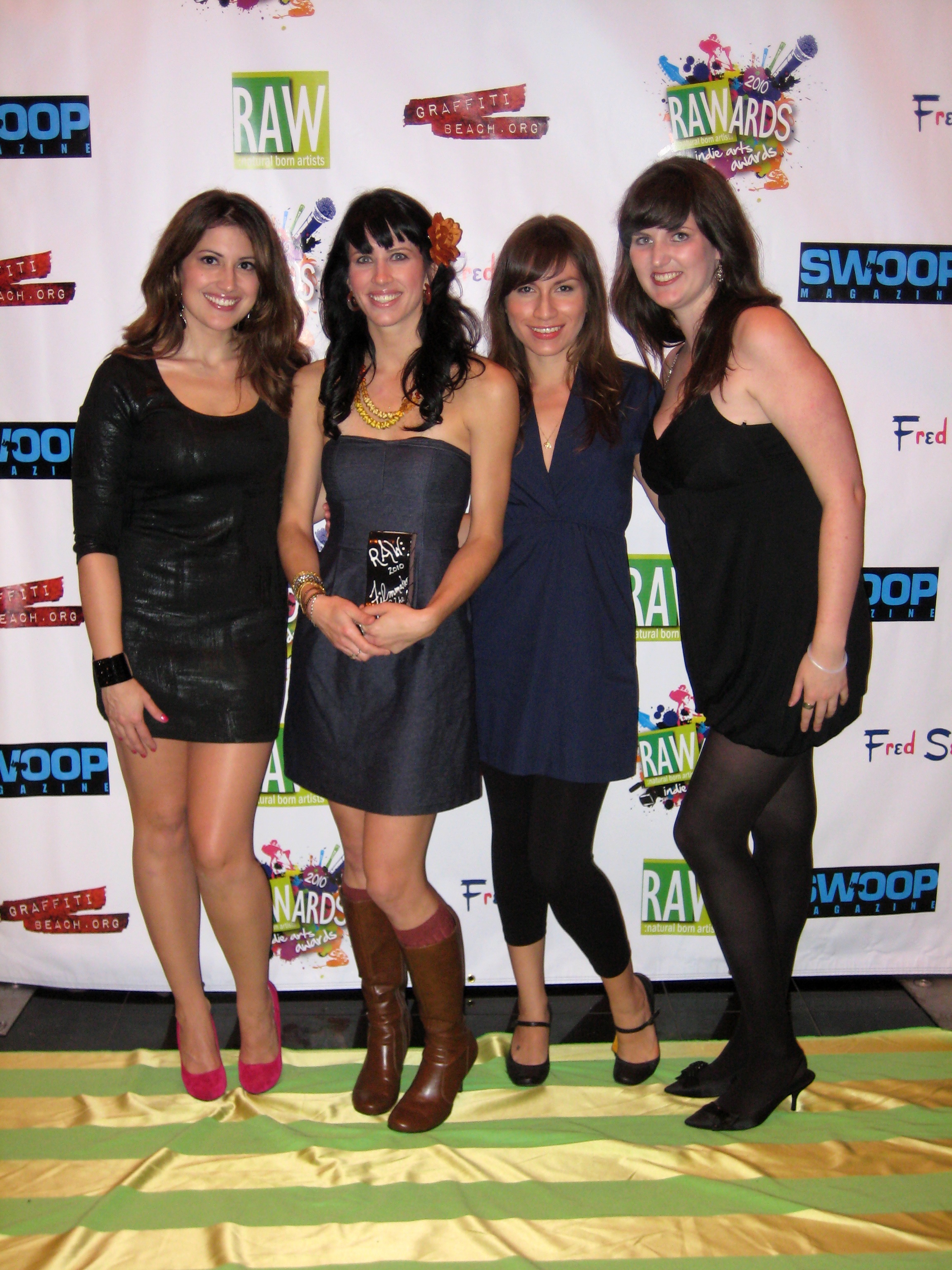 Meg Pinsonneault, Sabina Padilla, Elizabeth Stenson, and Meghan Brown at the 2010 RAWards, after winning RAW Filmmaker of the Year for 