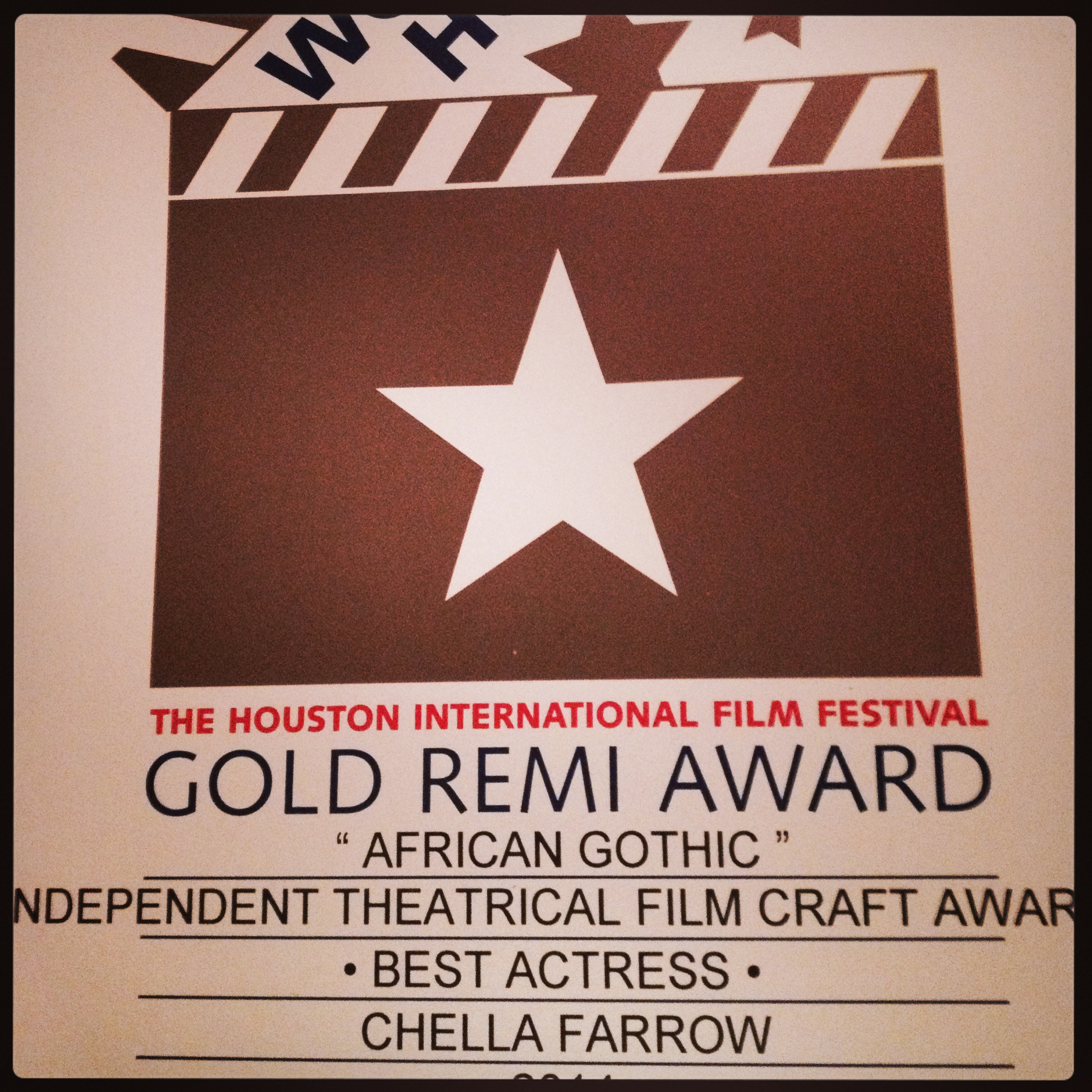 Winner of the Gold Remi Award for Best Actress at Worldfest Houston 2014, for the role of 'Sussie'in African Gothic.