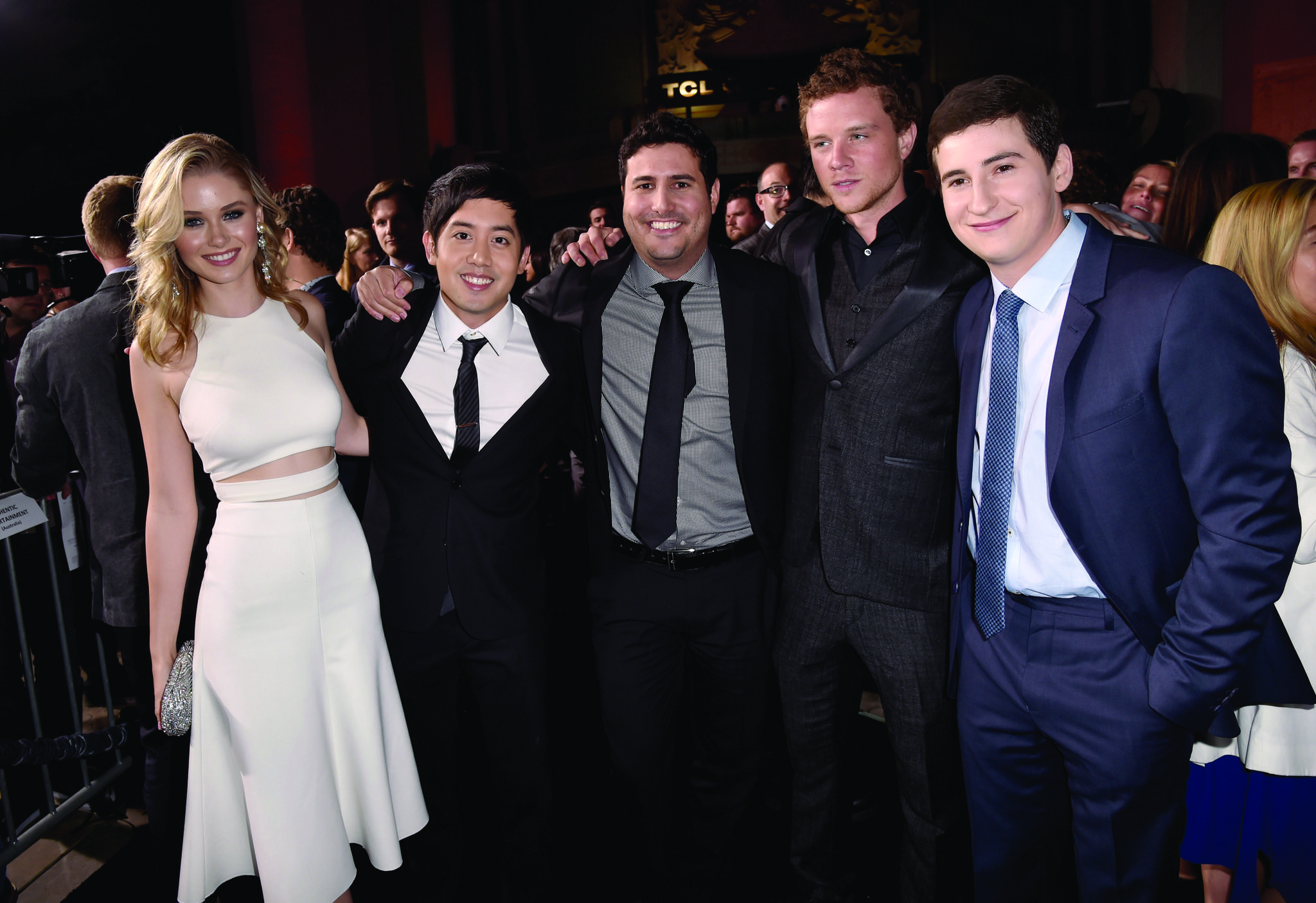 Sam Lerner, Allen Evangelista, Dean Israelite, Jonny Weston and Virginia Gardner at event of Sveiki atvyke i praeiti! (2014)