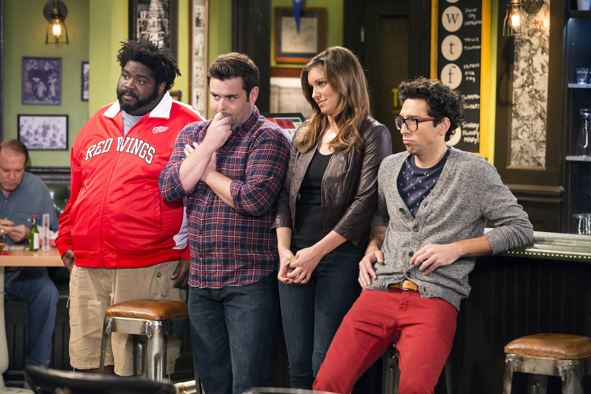 Still of Bianca Kajlich, David Fynn, Ron Funches and Rick Glassman in Undateable (2014)