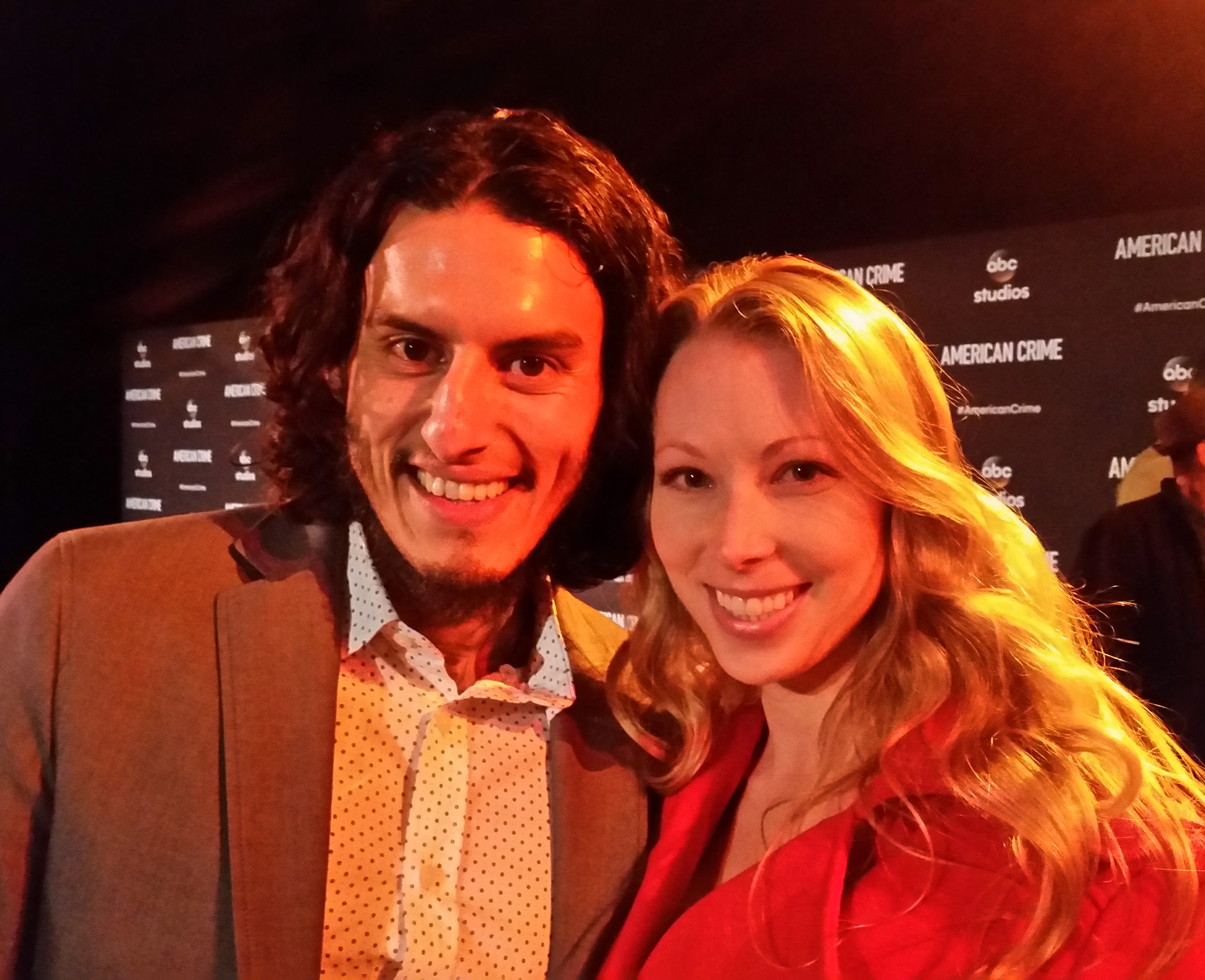 Richard Cabral and Jennifer Day at red carpet Emmy event for 
