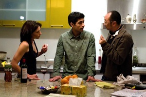 Osamah Sami (centre), during rehearsal of a scene with Claudia Karvan and director Tony Ayres (right) in the movie 