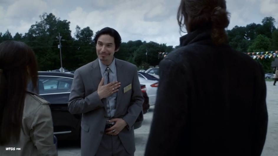 Screen shot from Sleepy Hollow. Seamus Duncan (Michael Teh) greeting the series leads.