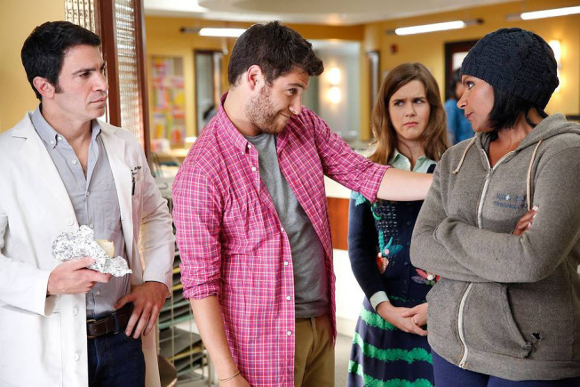 Still of Chris Messina, Adam Pally, Mindy Kaling and Zoe Jarman in The Mindy Project (2012)