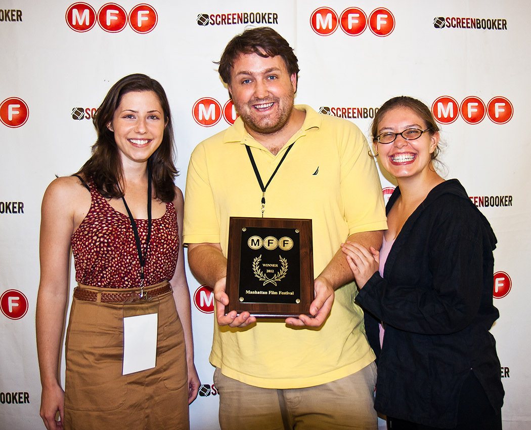 Lauren Meley, Eric Norcross and Jan Major after receiving the New York Spotlight Award at the 2012 Manhattan Film Festival in New York City for CAROLINE OF VIRGINIA.