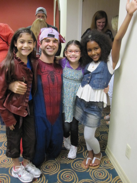 Behind the scenes with Shane Brady as Spiderman in 