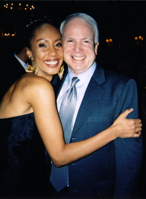 Joan mingling with the amazing, Senator John McCain at the 2004 Writers Guild Of America,east awards