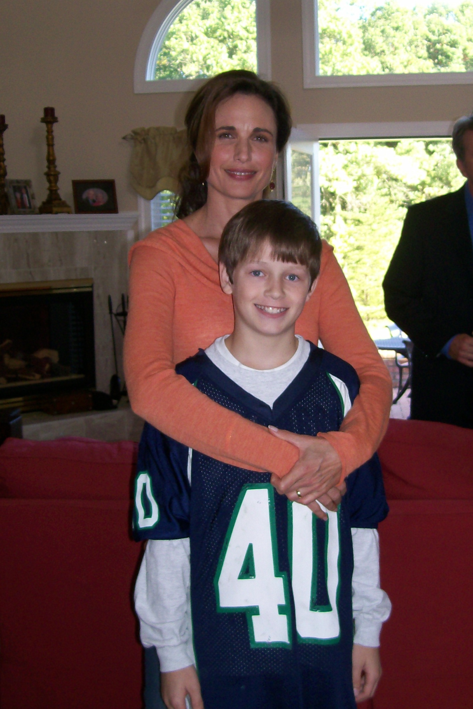 Kenny and Andie MacDowell after their mother and son scenes in The 5th Quarter.