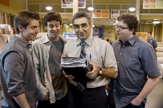 Kevin M. Horton, Bug Hall, Eugene Levy, and Brandon Hardesty in 