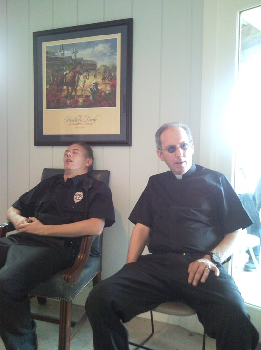 Ray Remillard on the set of American Occult as Fr. Robinson