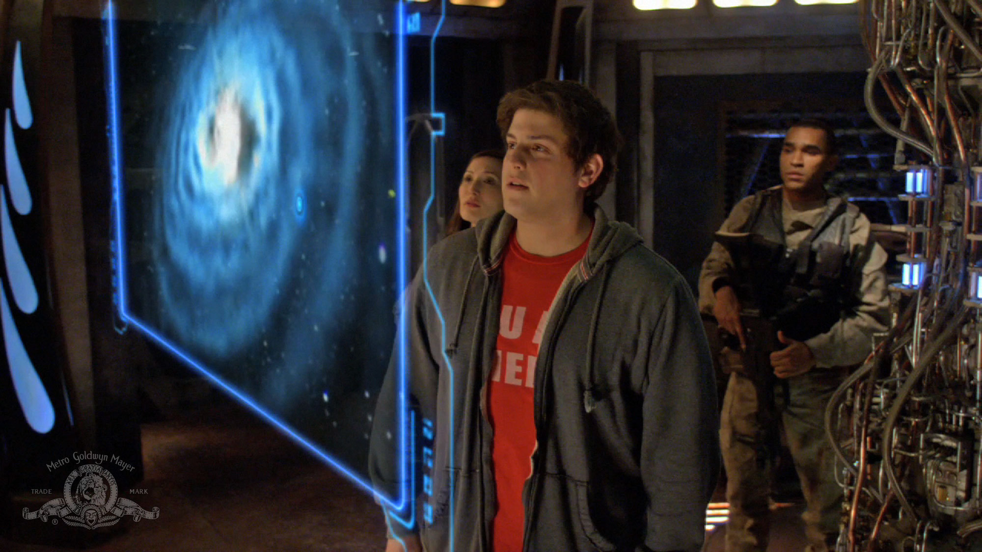 Still of Jamil Walker Smith, Jennifer Spence and David Blue in SGU Stargate Universe (2009)