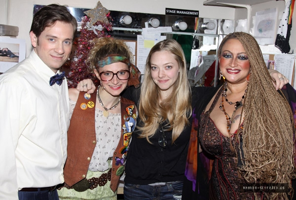 Back Stage at Rock of Ages. Tom Lenk, Lauren Molina, Amanda Seyfried, and Michelle Maisey.