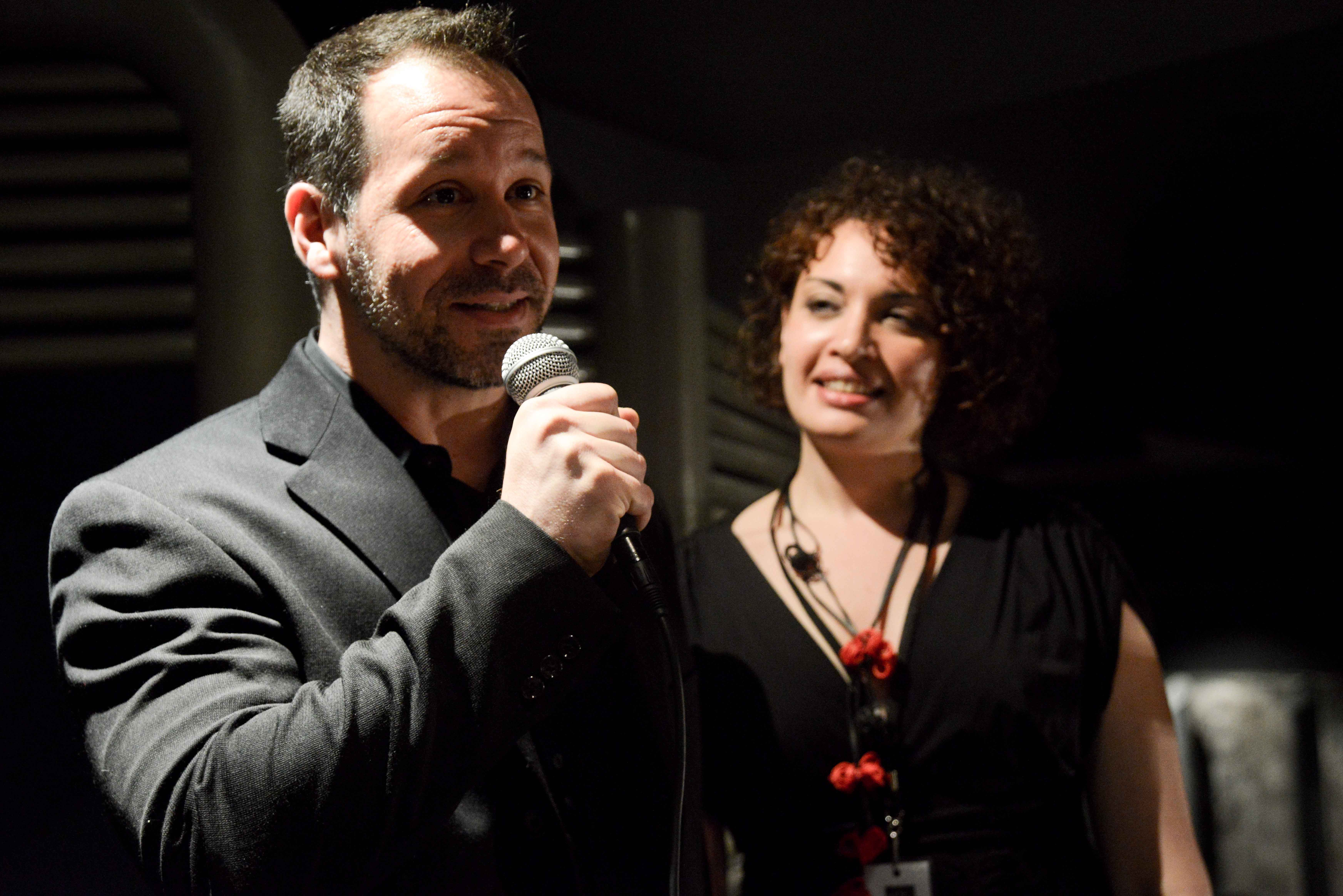 Dan Eberle and Danielle Primiceri accepting the audience award for 'Cut to Black' at the 16th Annual Brooklyn Film Festival.