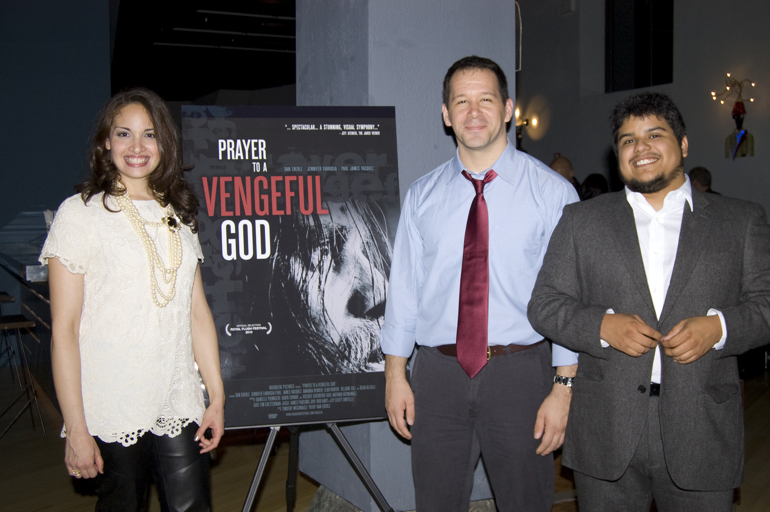 Dan Eberle, Danielle Primiceri and Vicente Guerrero at the premiere of Prayer to a Vengeful God.