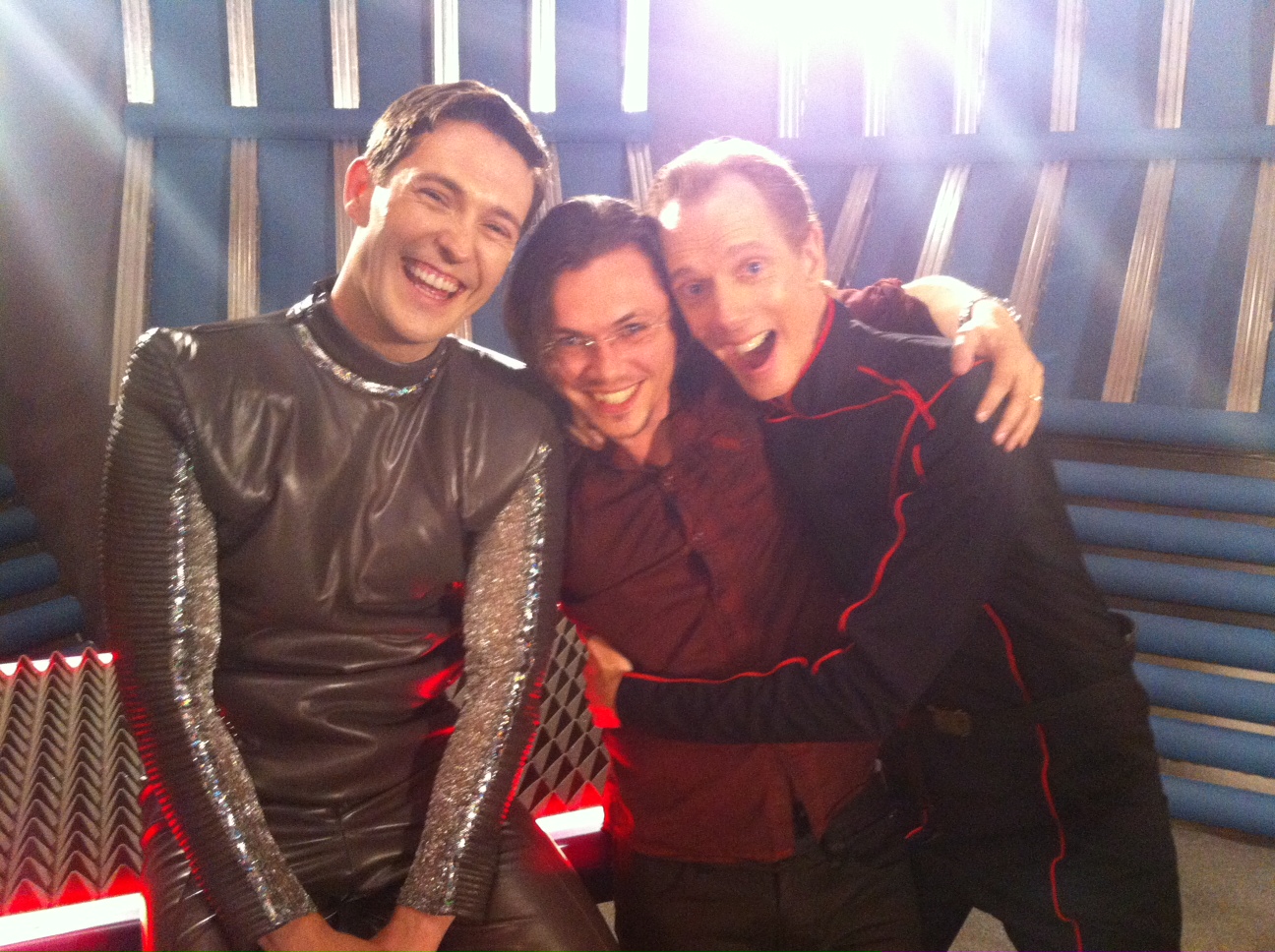 Charles-Henri Avelange on the set of NOBILITY with Darren Jacobs (left) and Doug Jones (right)