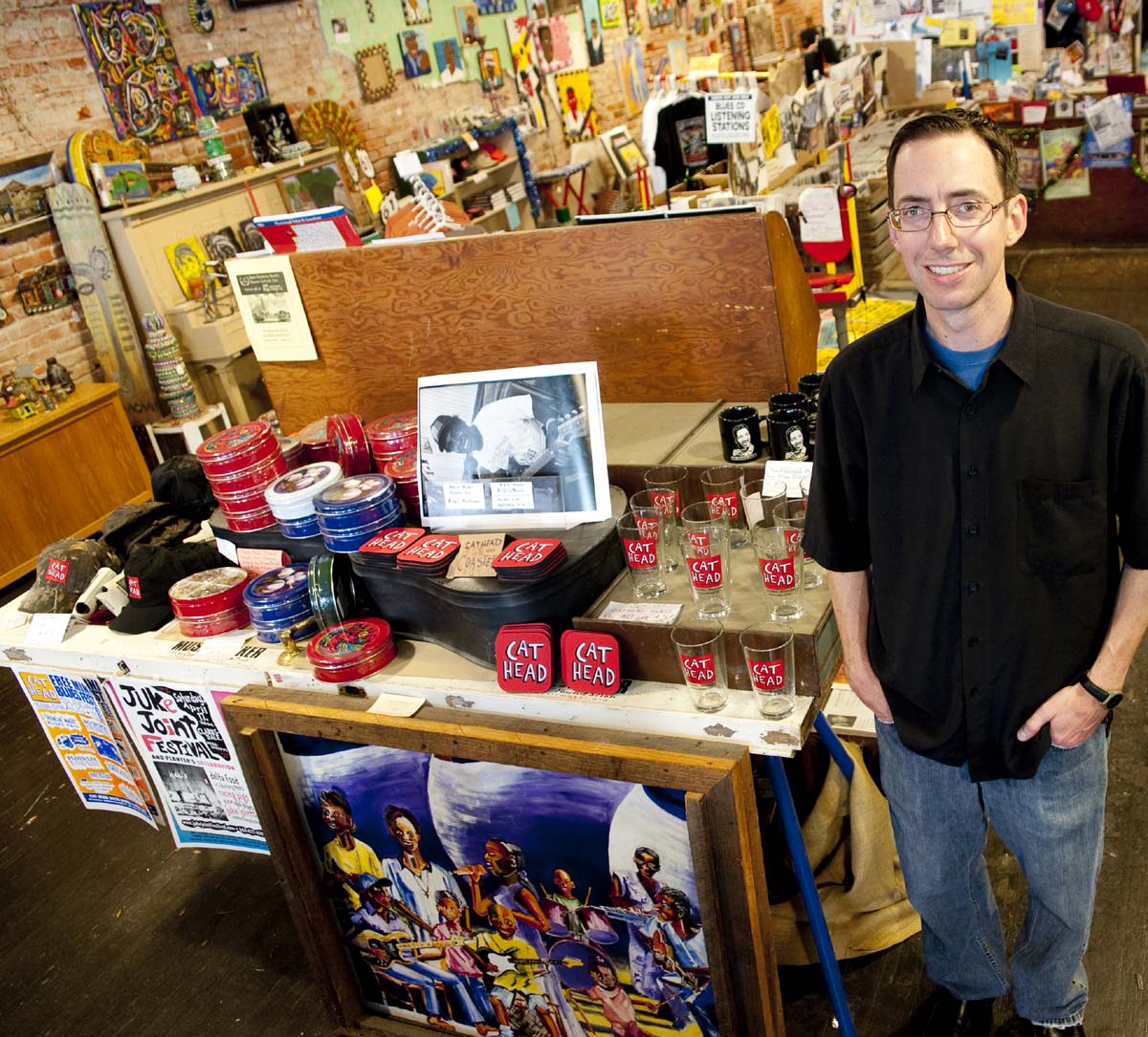 Roger Stolle at his Cat Head Delta Blues & Folk Art store in Clarksdale, Mississippi.