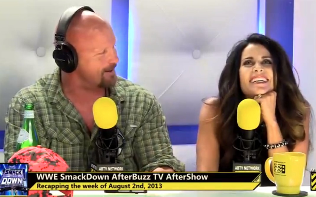 Afterbuzz Smackdown Host Angelina Altishin with 3x WWE World Champion Stone Cold Steve Austin