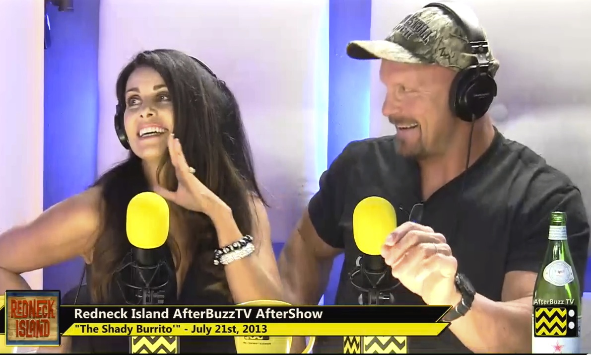 Afterbuzz Redneck Island Host Angelina Altishin with Special guest 3x WWE World Champion Stone Cold Steve Austin