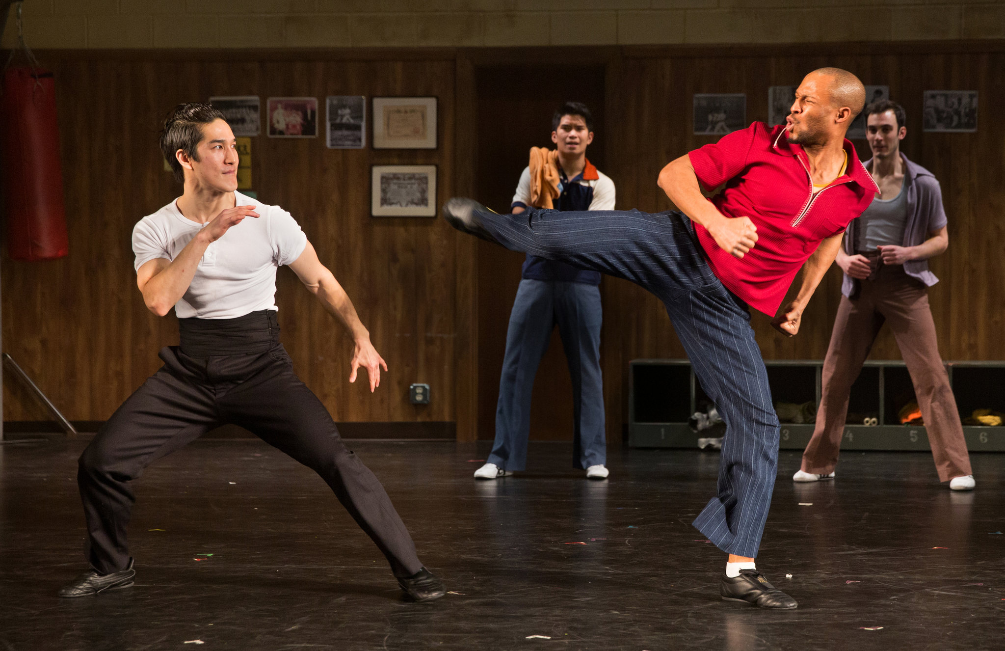 Emmanuel Brown fighting Cole Horibe in the play KUNG FU at the Signature Theatre.