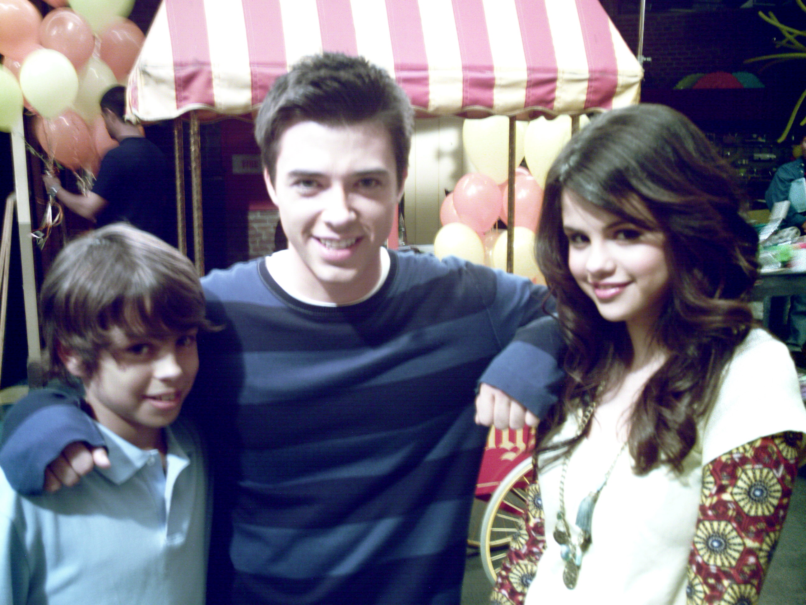 Matthew Smith, Jake T. Austin, and Selena Gomez on the set of Wizards of Waverly Place.