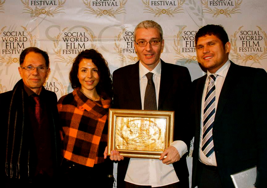 Social World Film Festival in Los Angeles. Alberto Di Mauro, Julia Perri, David Bellini and Giuseppe Alessio Nuzzo.