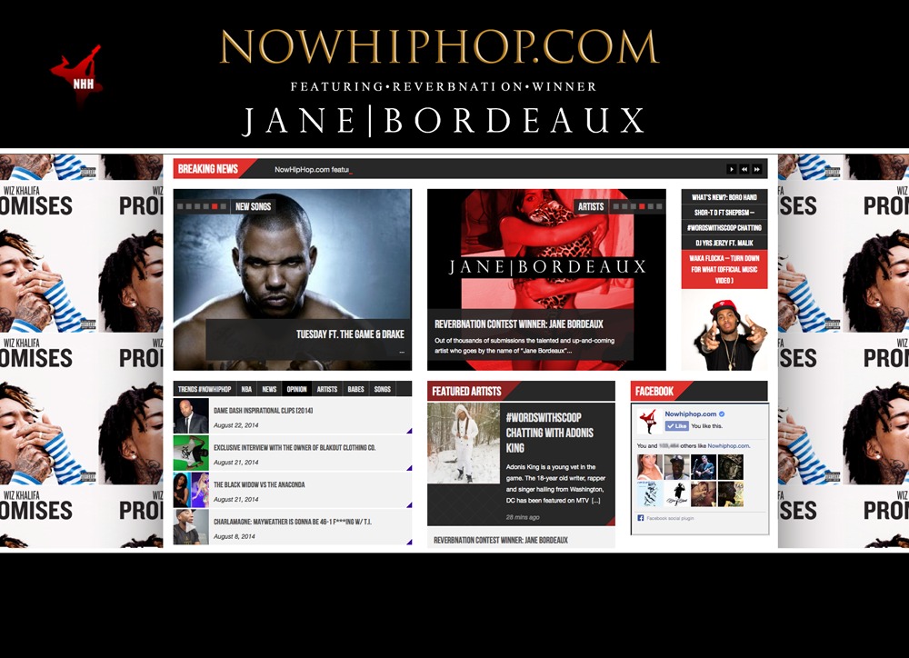 REVERBNATION MUSIC WINNER JANE BORDEAUX FEATURED ON NOW HIP HOP (Music Magazine)
