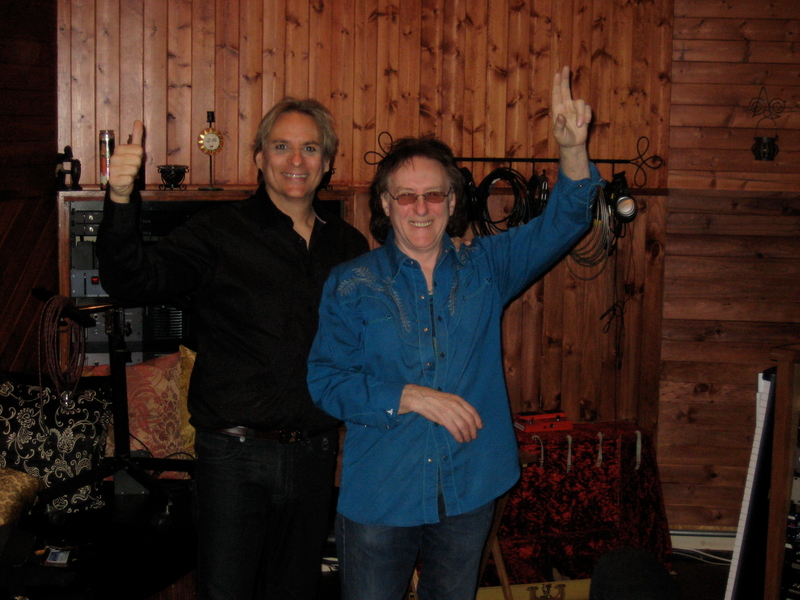 Vince and Denny Laine working in studio