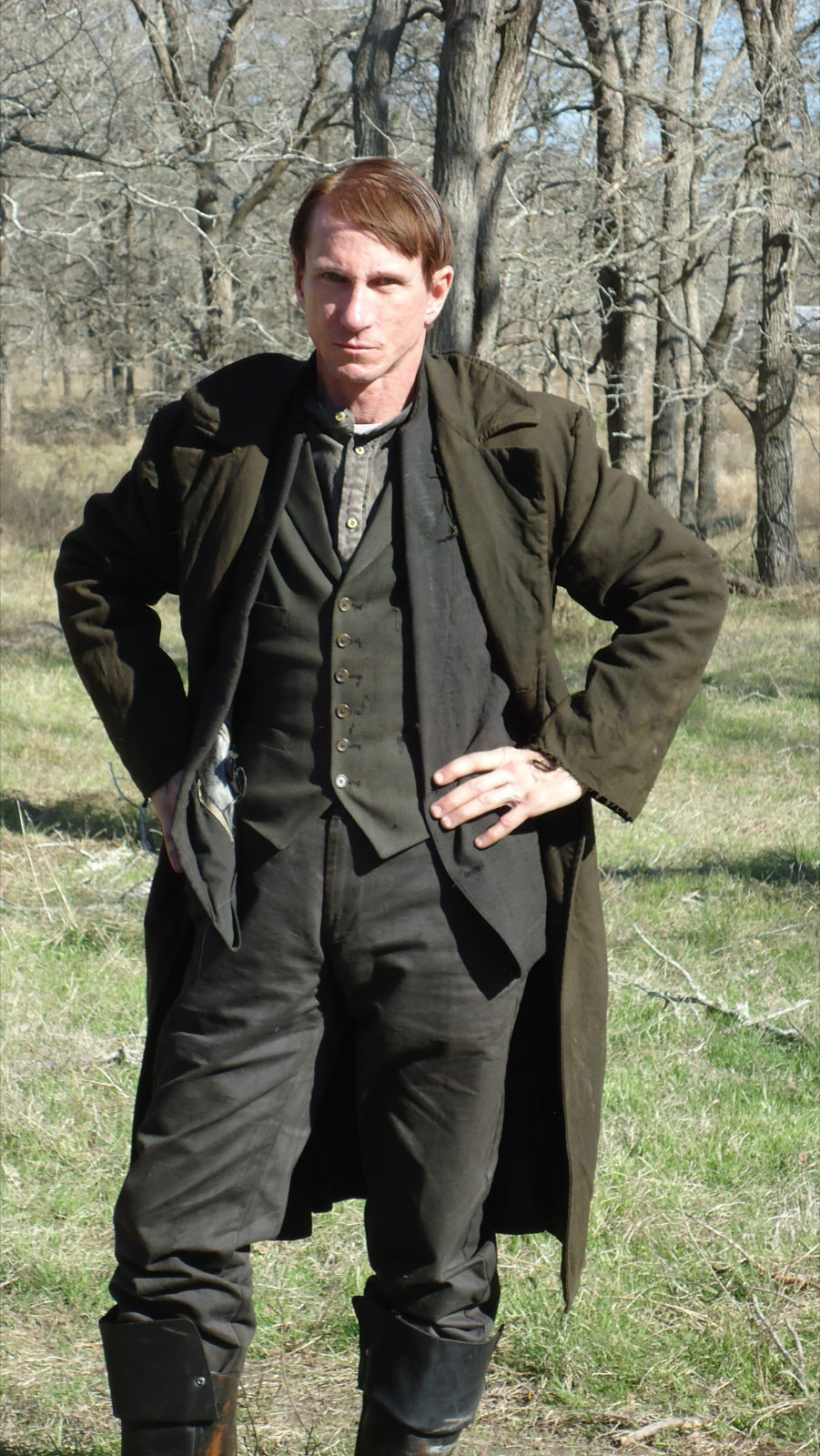 Bill Oberst Jr. as the bounty hunter Burrell in Chris Eska's indie western (working titled SEPTEMBER MORNING) Gonzales, TX Feb 2011