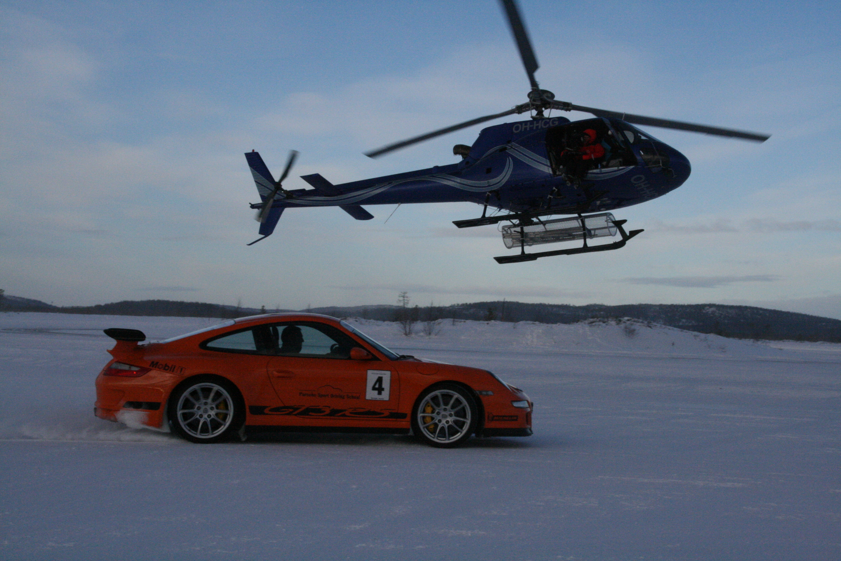 Shooting Porsche in Finland on an ice skid pan.